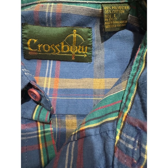 Crossbow Plaid Short Sleeve Button Up Shirt‎ Men Blue Green Yellow Red. Size L - Picture 4 of 5